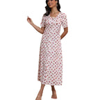 Damen Midi-Kleid mit floralem Muster und eleganter Schleife Sovae