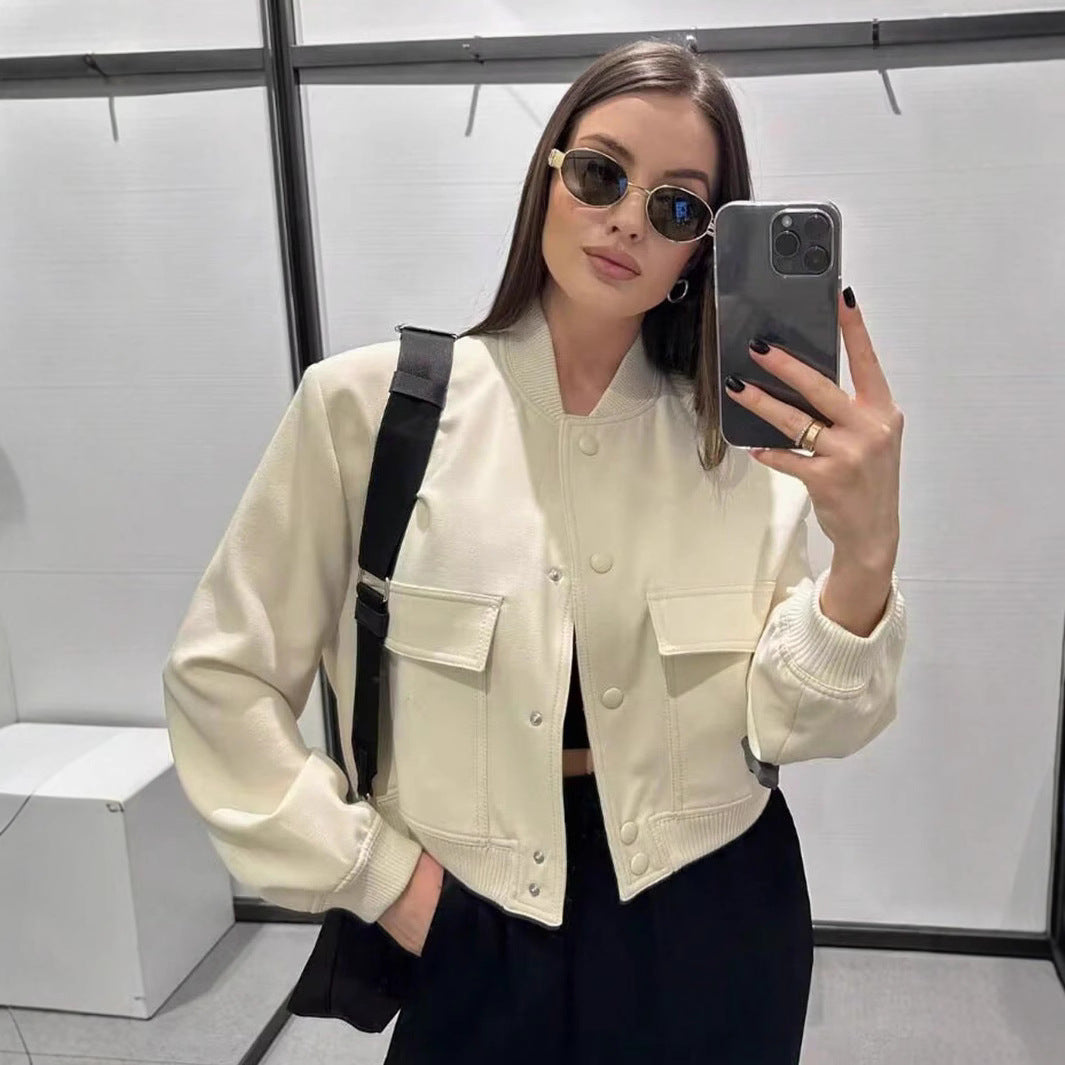 Damen modische cropped Jacke mit animalischem Muster und praktischen Taschen Sovae