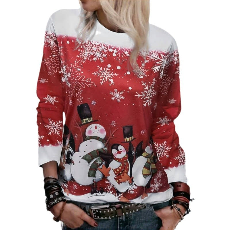 Damen Langarmshirt mit winterlichem Schneemann-Motiv Sovae