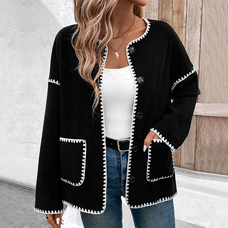 Damen lässige oversized Jacke mit kontrastreichem Saum Sovae