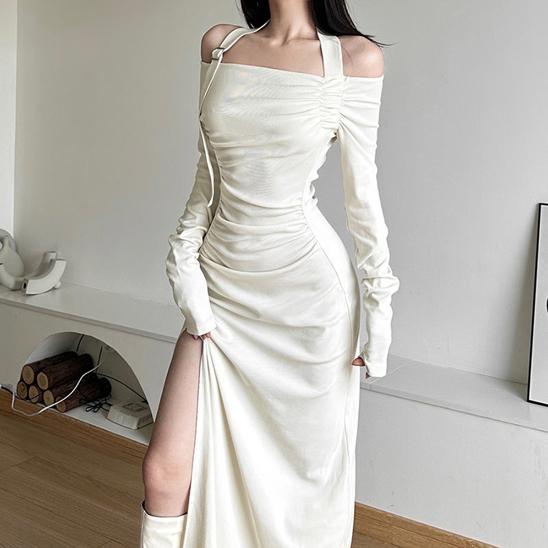 Damen Elegantes Maxikleid mit asymmetrischem Schulterdesign und raffinierten Rüschendetails Sovae