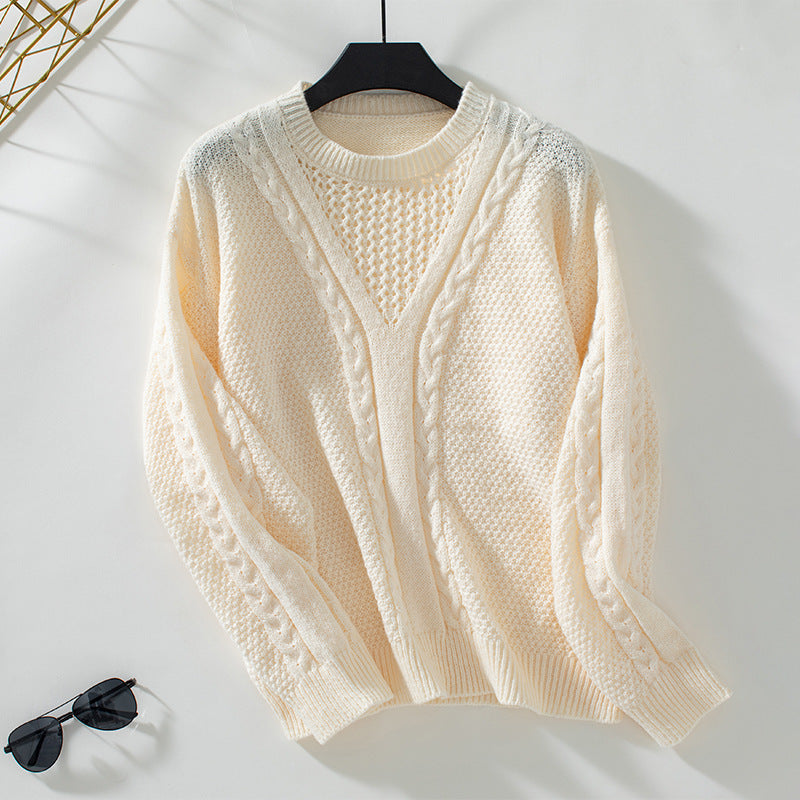 Damen Strickpullover mit modernem V-Ausschnitt und Zopfdesign Sovae