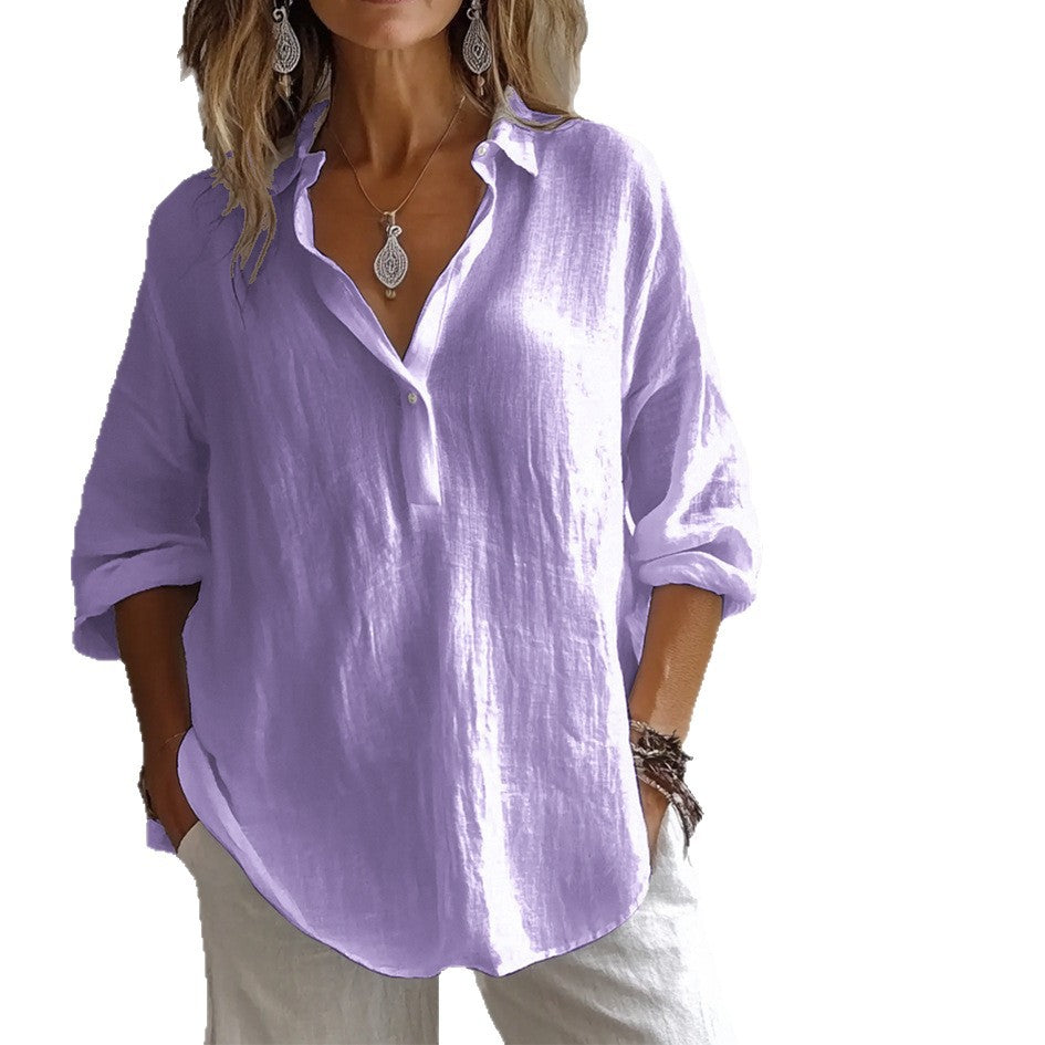 Damen lässige Leinenbluse mit Knopfleiste Sovae