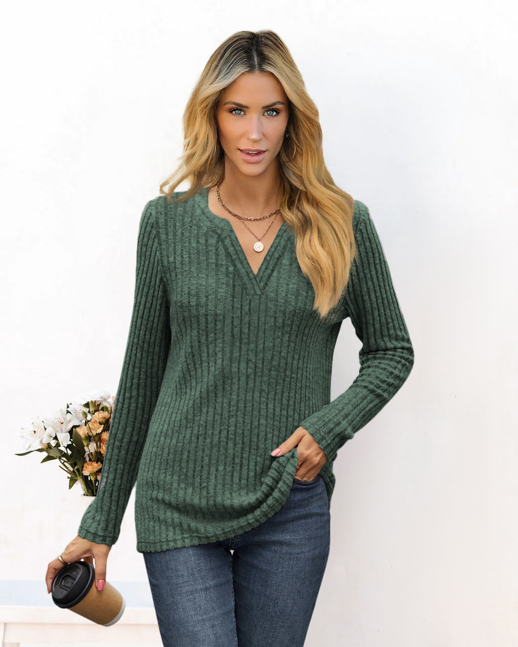 Damen gemütlicher Rippenpullover Sovae