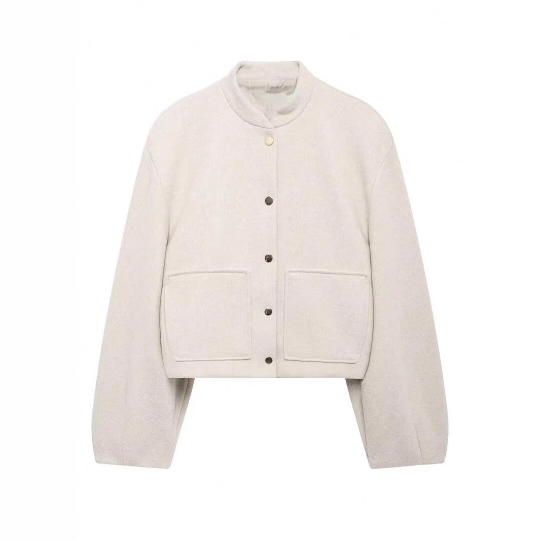 Damen modische kurz geschnittene Jacke mit praktischen Taschen Sovae