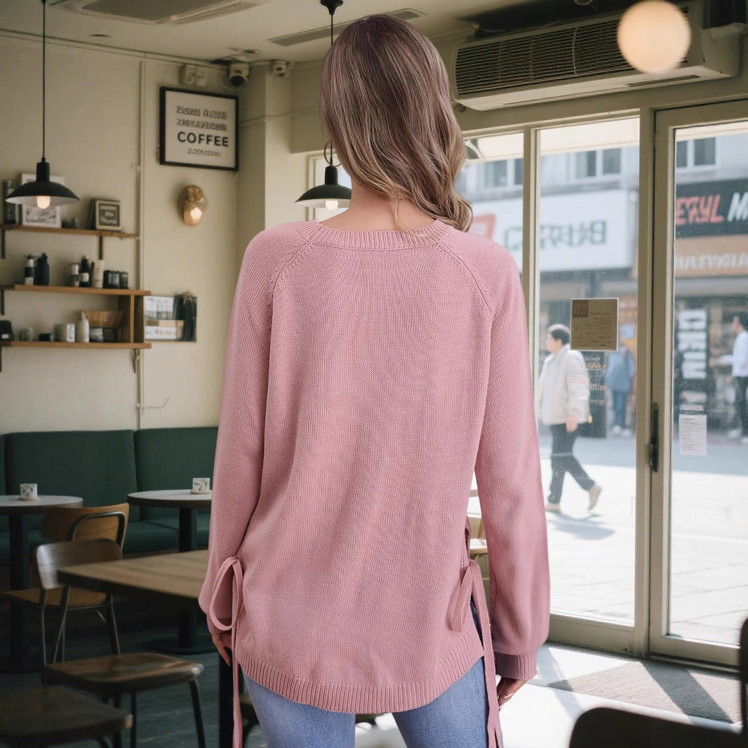 Damen modischer Pullover mit seitlichen Bindebändern Sovae