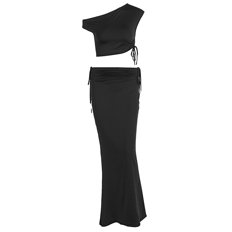Damen modisches Crop-Top und Maxirock Set mit asymmetrischem Design Sovae