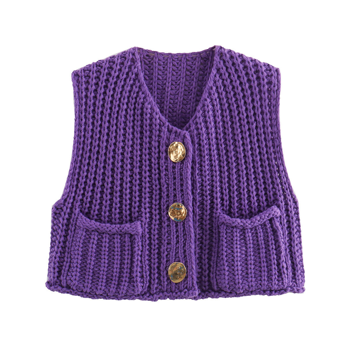 Damen Strickweste mit Taschen und Knopfdetail Sovae