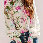 Damen Bluse mit floralem Muster und Ballonärmeln Sovae