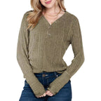 Damen lässiger Strickpullover mit Knopfdetails und gerafften Ärmeln Sovae