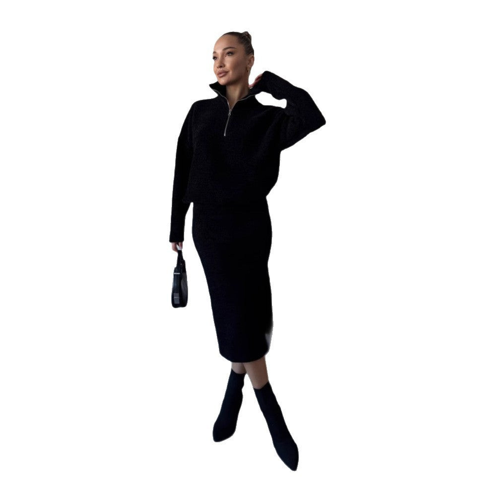 Damen Modischer Strickpullover mit kurzem Reißverschluss Sovae