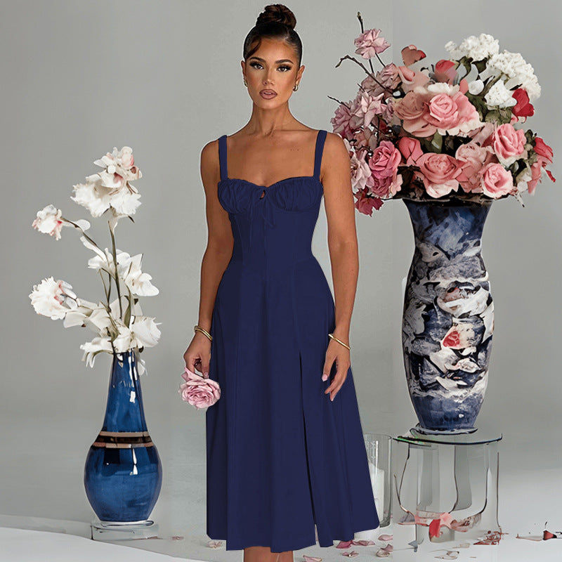 Damen Midikleid mit elegantem Schlitz und Rüschen Sovae