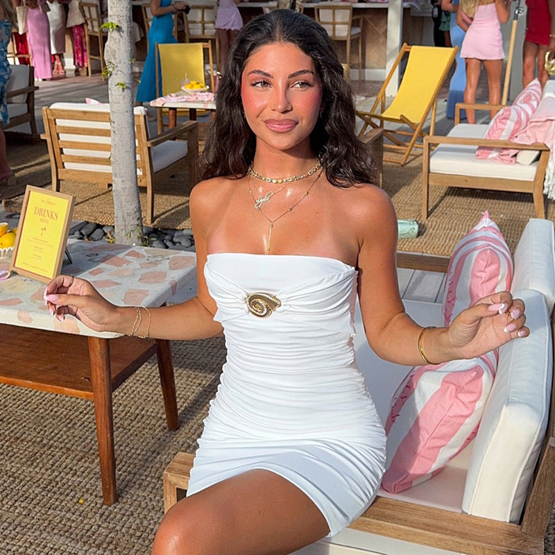 Damen Rüschendes Bandeau-Minidress mit dekorativem Detail Sovae