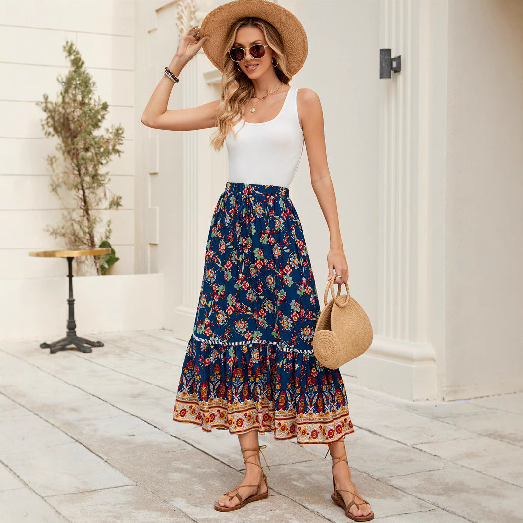 Damen Maxirock mit floralen Mustern und Volants Sovae