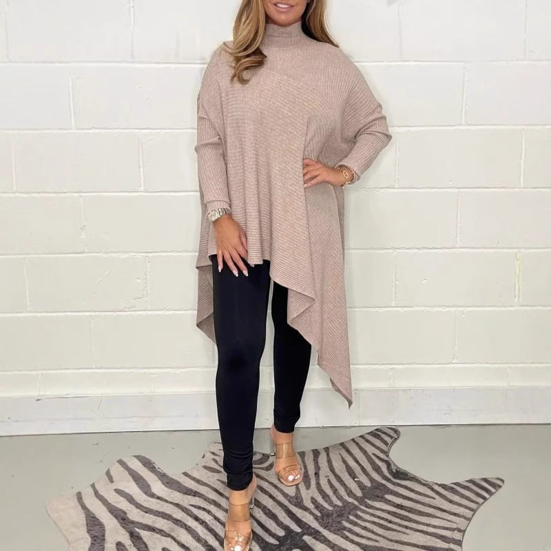 Damen asymmetrisches Strickoberteil mit hohem Kragen Sovae