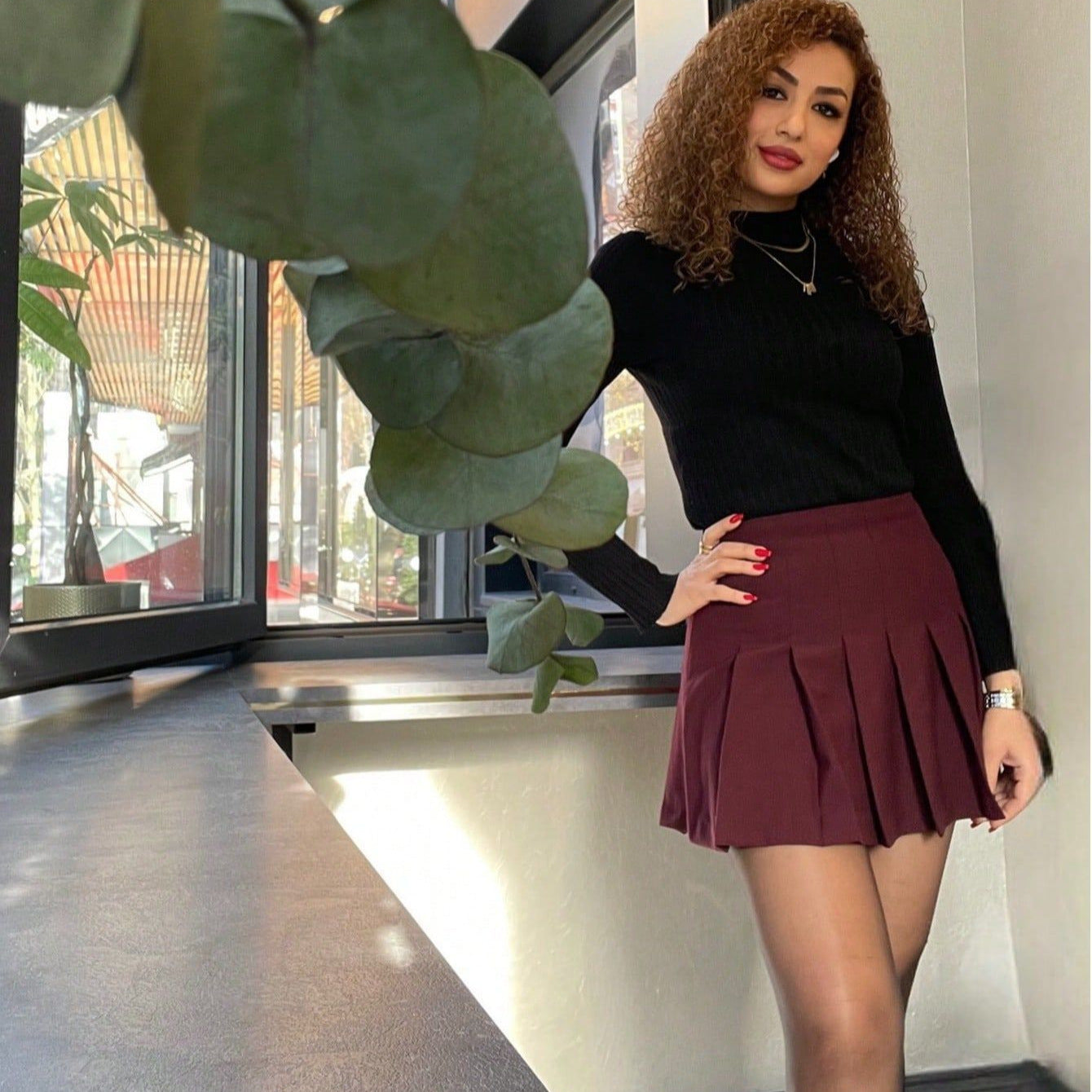 Damen Plissierter Minirock mit hohem Bund und eleganter Faltenstruktur Sovae