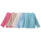 Damen kuscheliger Strickpullover mit Zopfmuster und weitem Schnitt Sovae