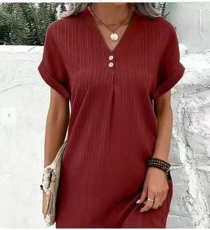 Damen lässiges Shirt-Kleid mit Knopfleiste und geripptem Design Sovae