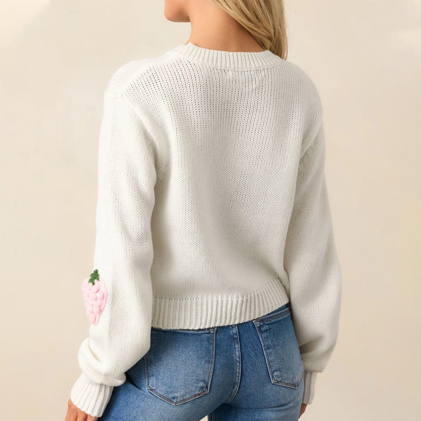 Damen Strickpullover mit Erdbeer-Applikationen und lässigem Schnitt Sovae