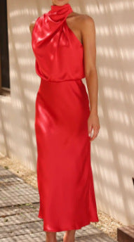 Damen Elegantes Neckholder Maxikleid mit fließendem Schnitt Sovae