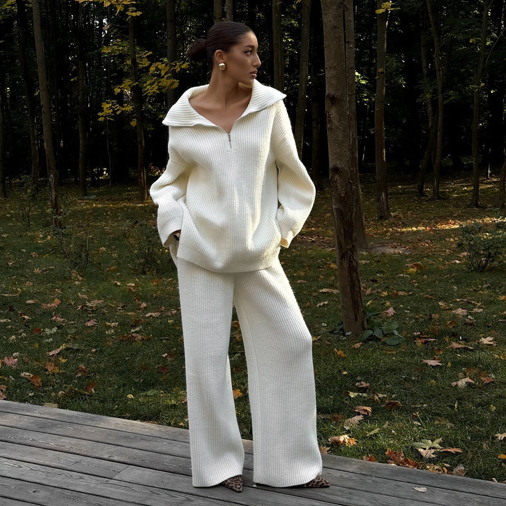 Damen Strick-Loungewear-Ensemble mit weitem Schnitt und hohem Kragen Sovae