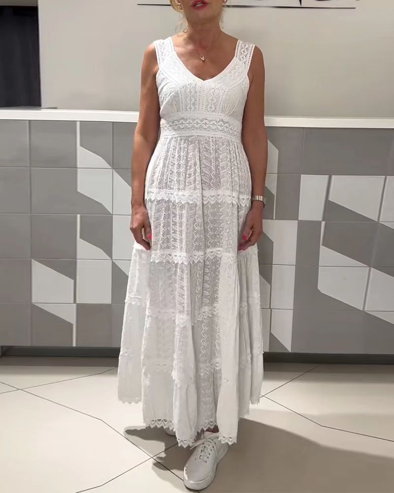 Damen Maxikleid mit Spitzenelementen und V-Ausschnitt Sovae