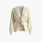 Damen elegante Strickjacke mit tiefem V-Ausschnitt und Knopfdetail Sovae