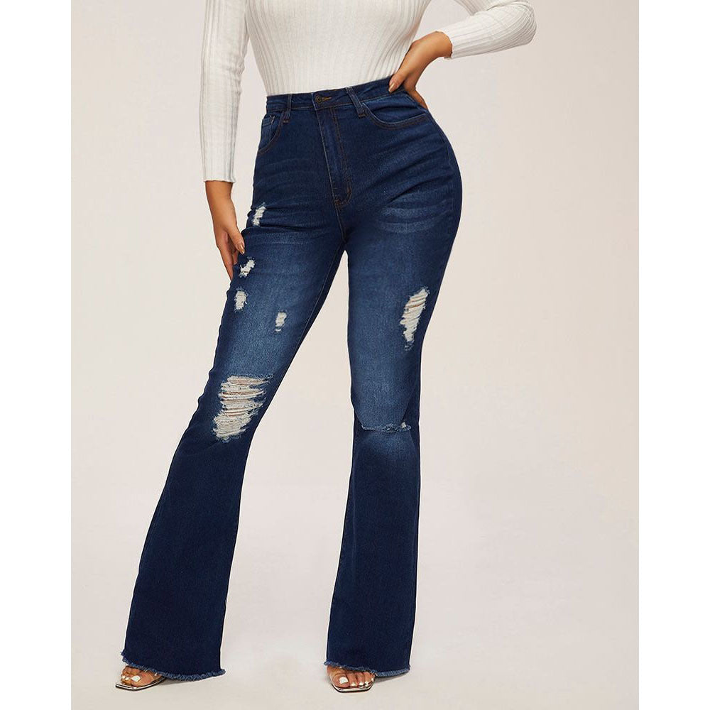 Damen Flared Jeans mit stylischen Rissen Sovae