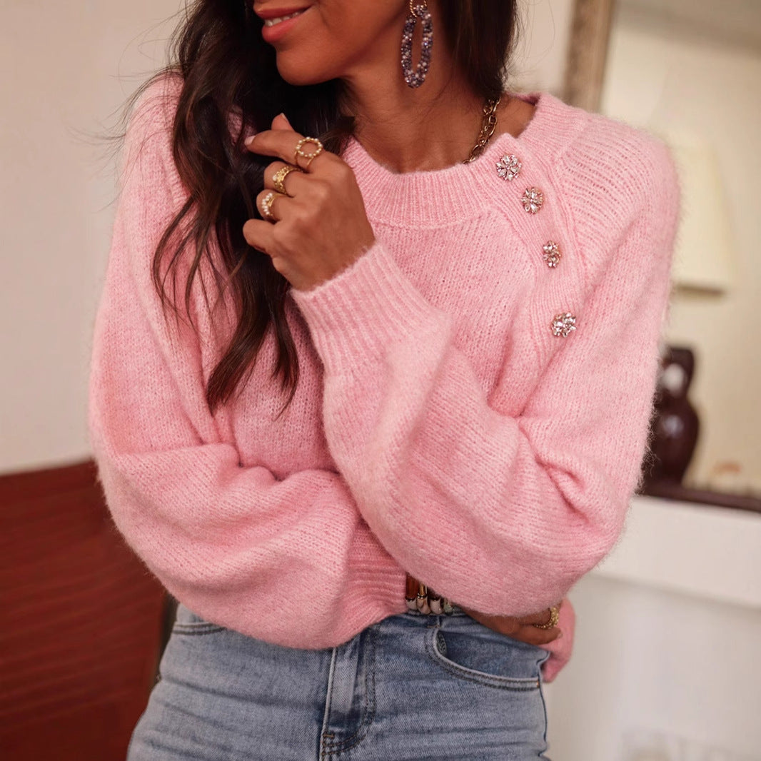 Damen elegant oversize Pullover mit Strassdetails Sovae