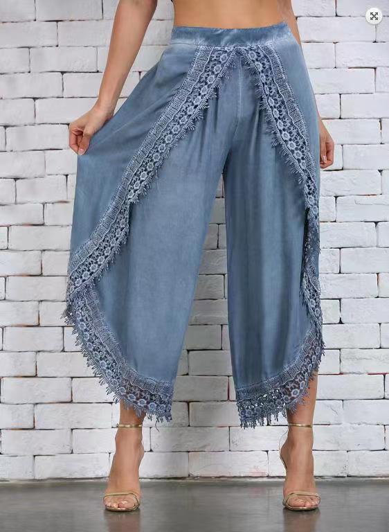 Damen luftige Palazzo-Hosen mit Spitzenakzenten Sovae
