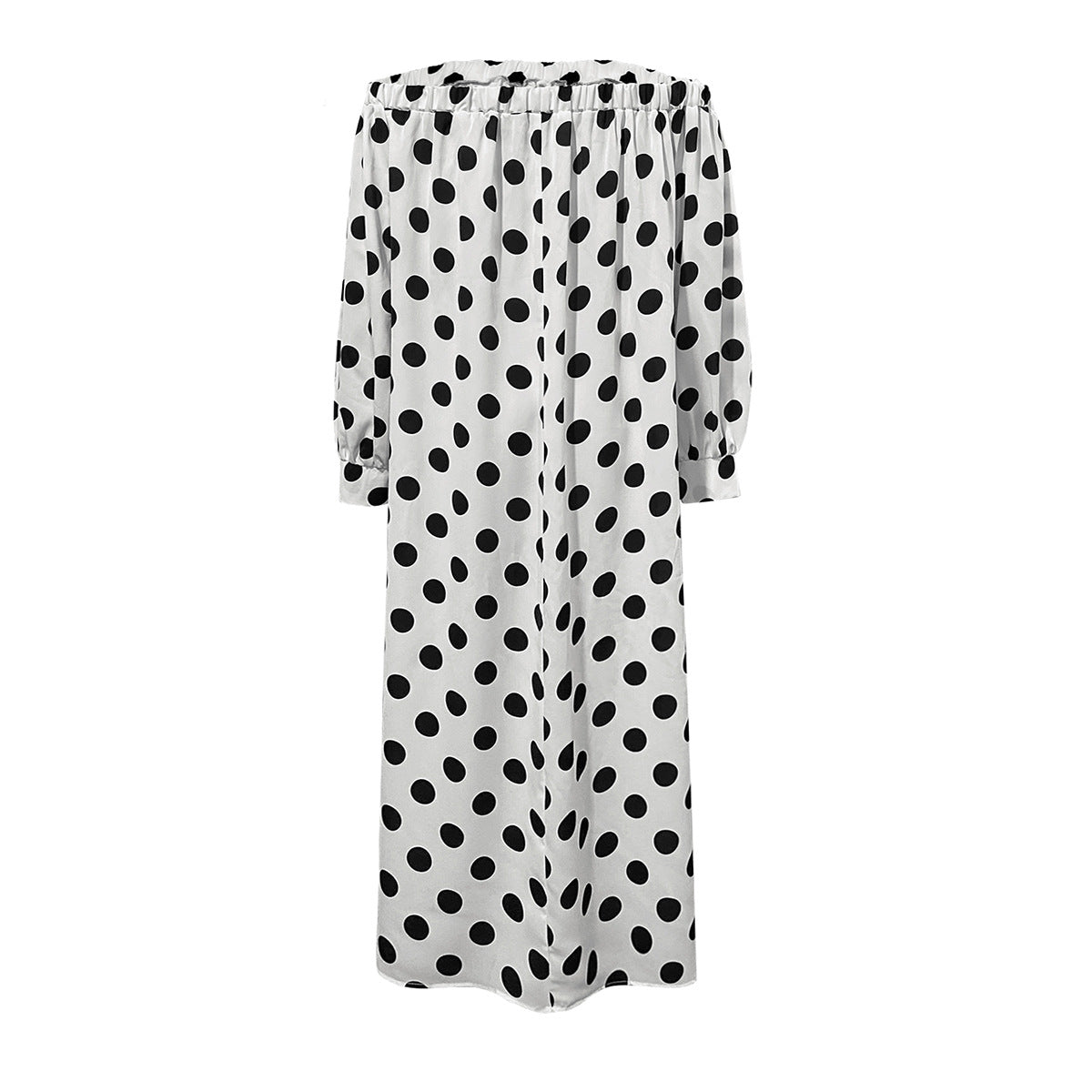 Damen Off-Shoulder Maxikleid mit Polka-Dots und elastischem Bund Sovae