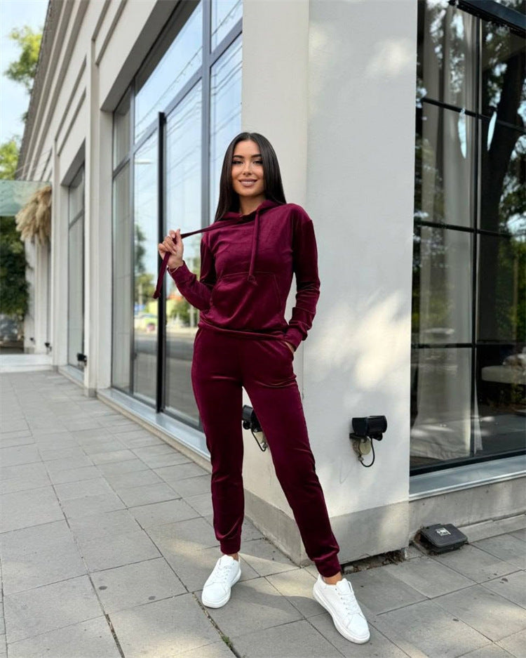Damen Luxuriöses Fleece-Loungewear-Set mit Kapuze Sovae