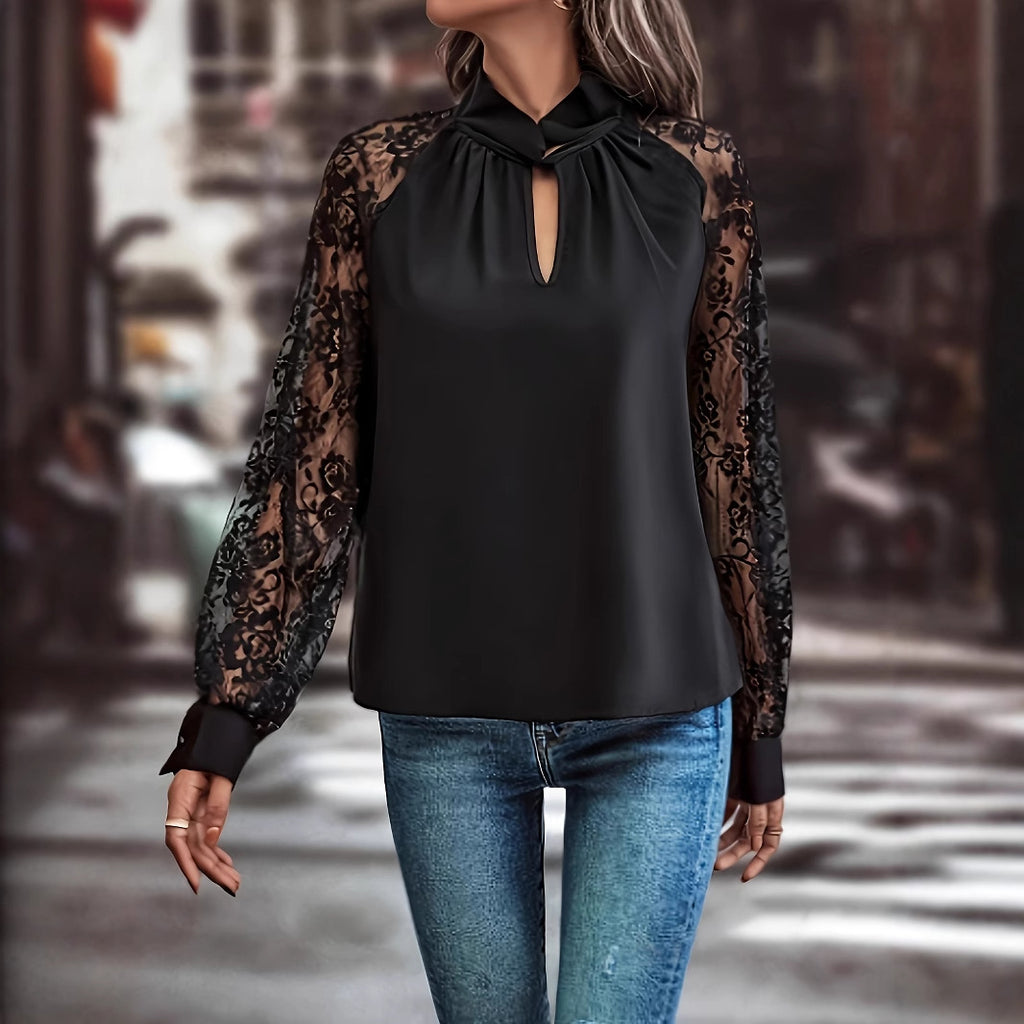 Damen elegante Bluse mit Spitzenärmeln Sovae