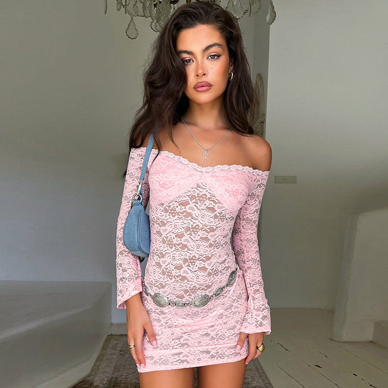 Damen Verführerisches Spitzenkleid mit Off-Shoulder Schnitt Sovae