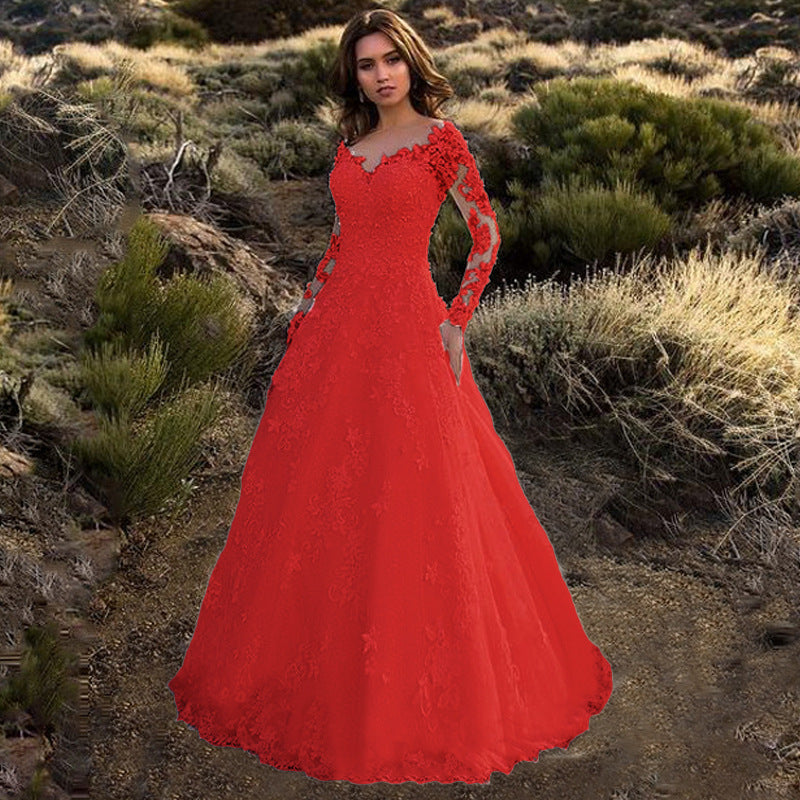 Damen Elegantes Hochzeitskleid mit romantischen Spitzelementen Sovae