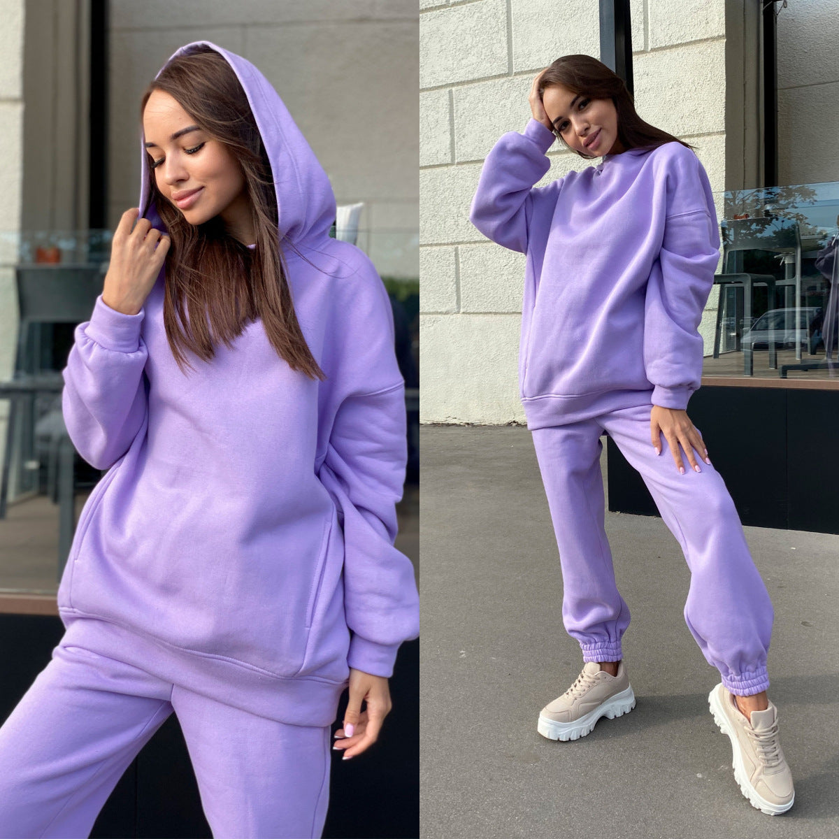 Damen Freizeit-Hoodie-Set mit elastischem Bund und praktischen Taschen Sovae