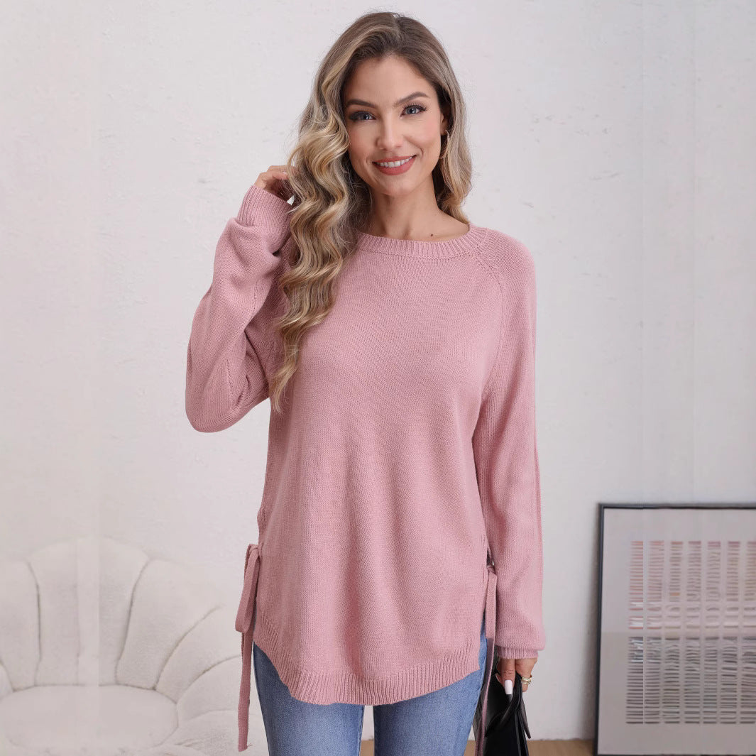 Damen modischer Pullover mit seitlichen Bindebändern Sovae