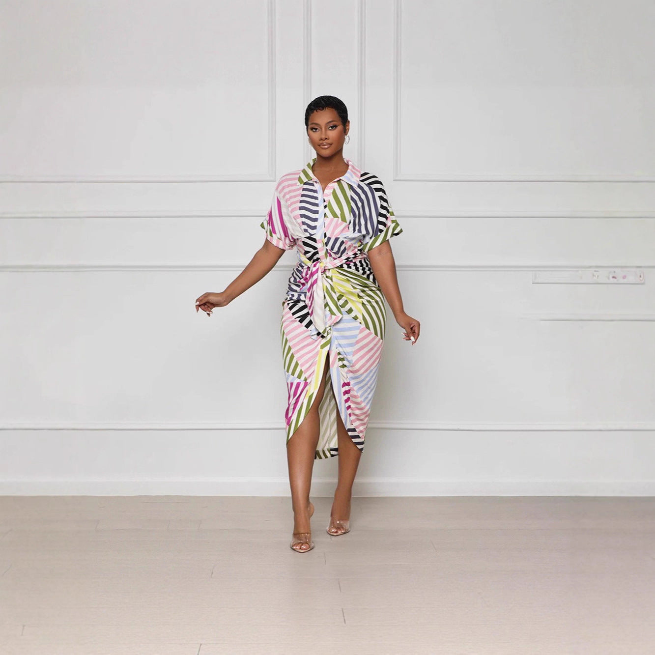 Damen Hemdblusenkleid mit modischem Knoten Sovae