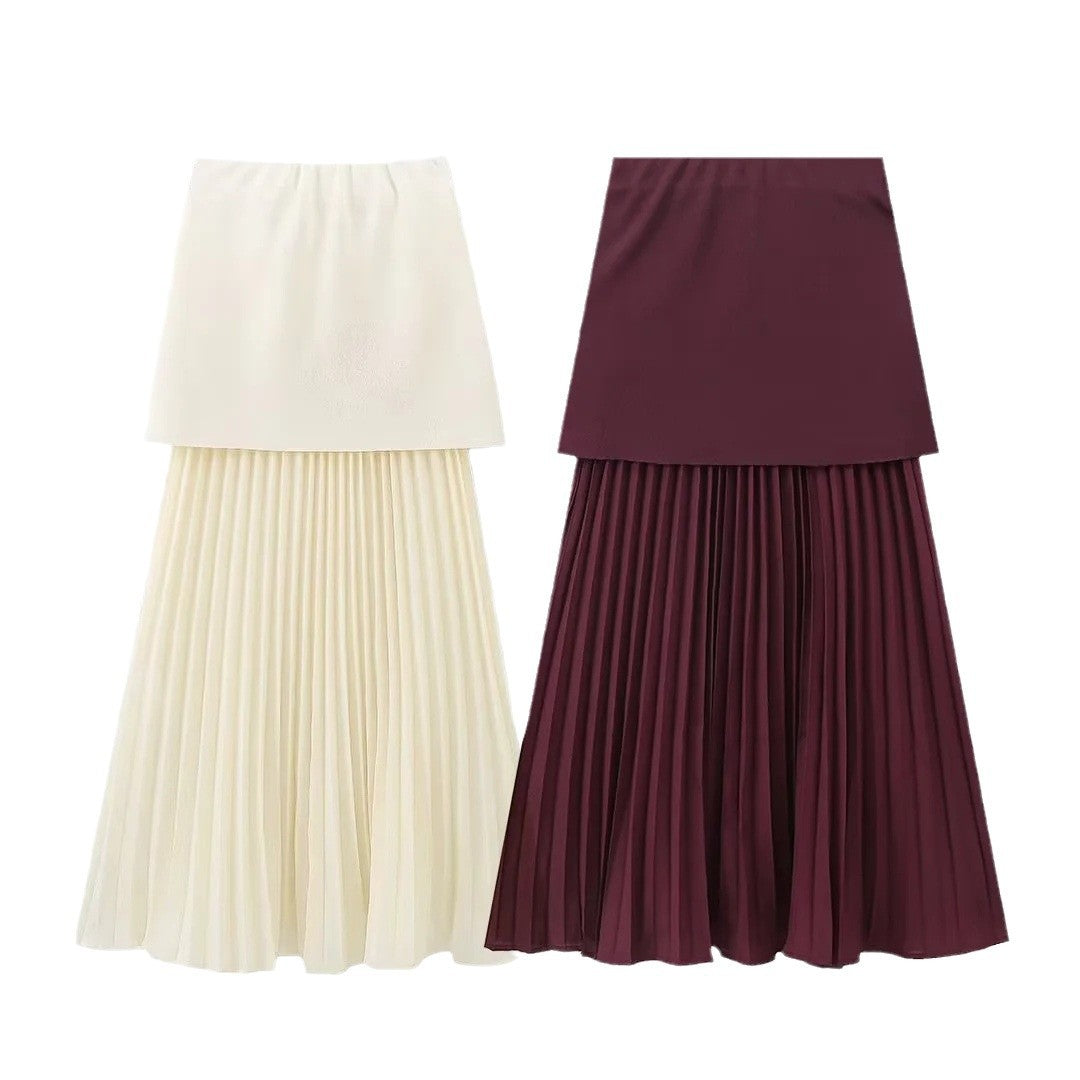 Damen plissierter Maxirock mit hohem Taillenbund und elegantem Faltenwurf Sovae
