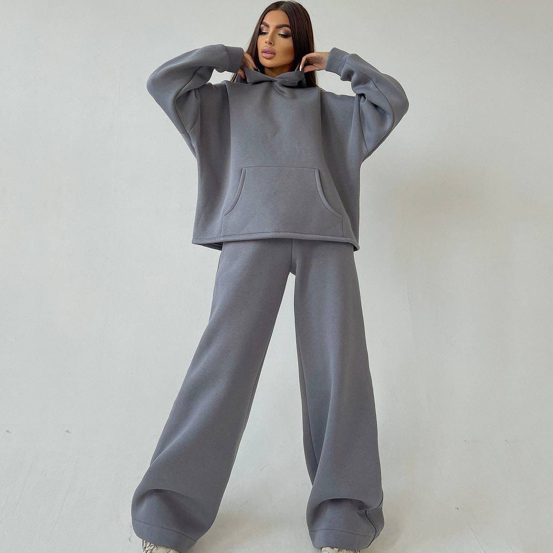 Damen Sportlicher Fleece-Zweiteiler mit weitem Schnitt Sovae