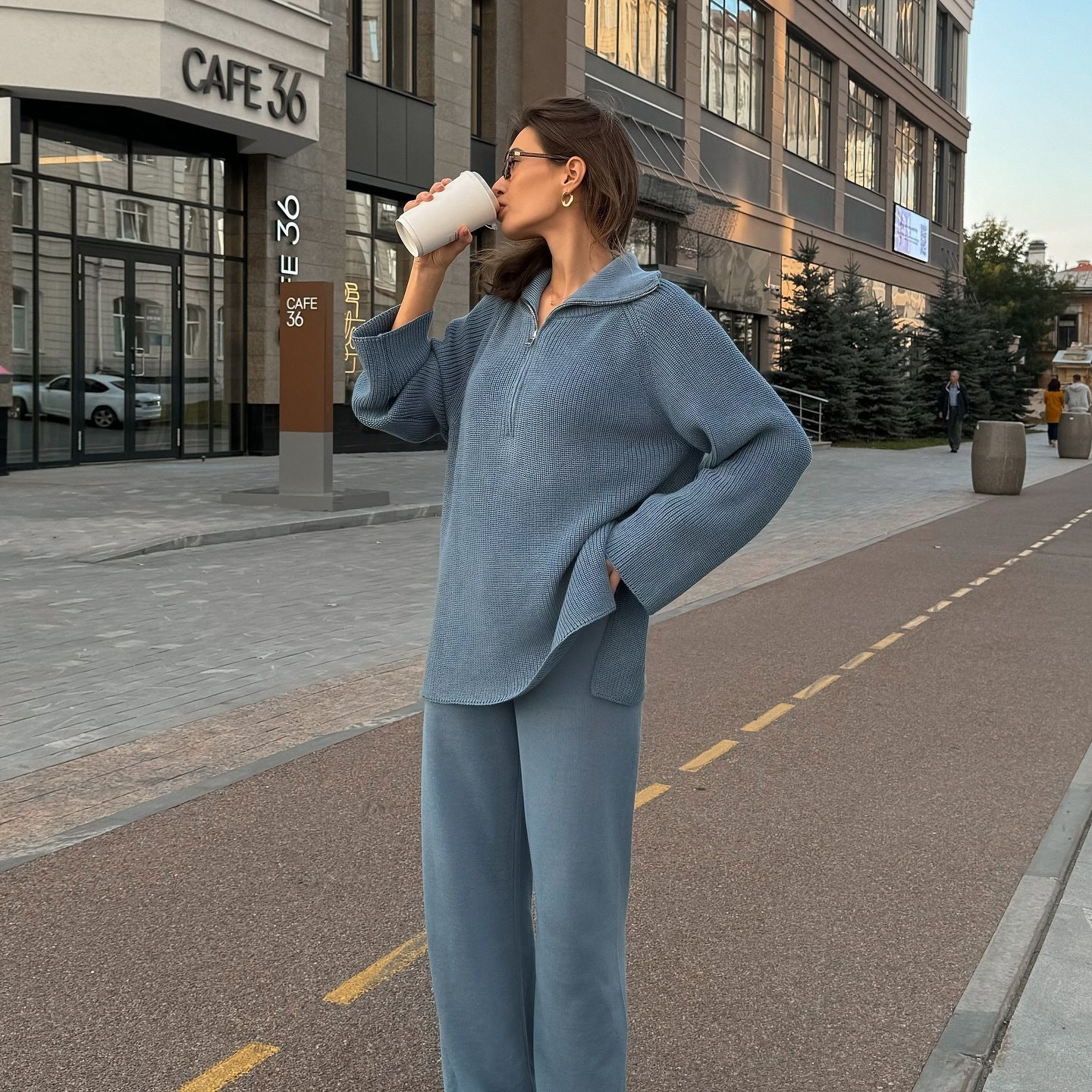 Damen Oversized Strickpullover mit modischem Kragen Sovae