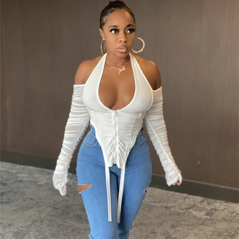 Damen Zip-Top mit langen Ärmel und raffiniertem Schnitt Sovae
