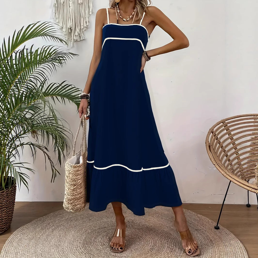 Damen luftiges Maxikleid mit kontrastierenden Säumen Sovae