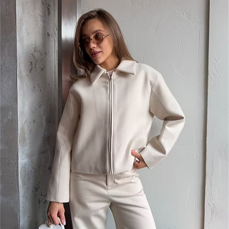 Damen elegante und lässige Jacke mit durchgehendem Reißverschluss Sovae