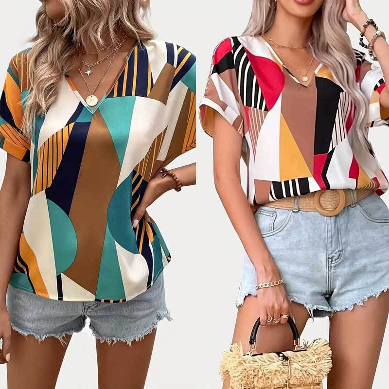 Damen Abstract Print Kurzarm Oberteil Sovae