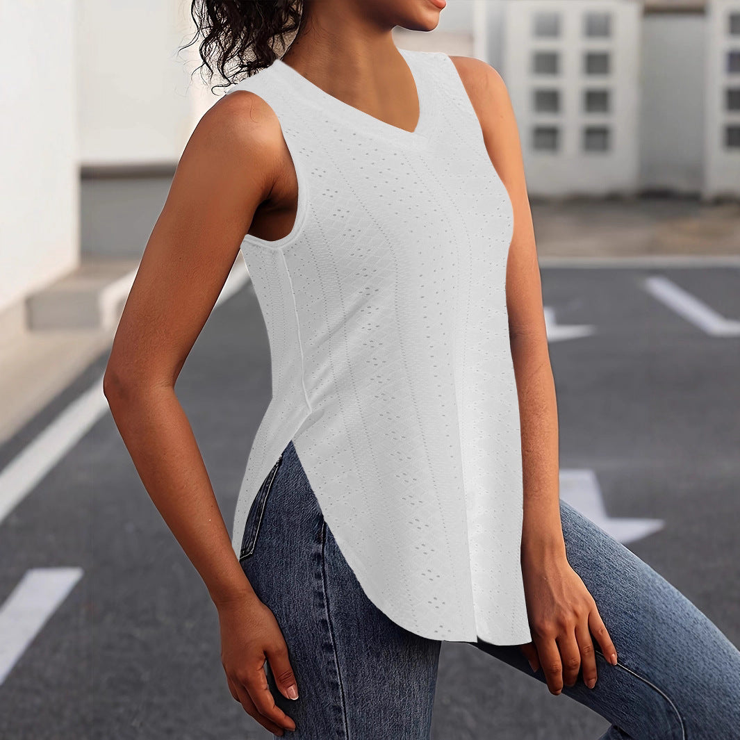 Damen Ärmelloses Blusenshirt mit V-Ausschnitt und seitlichen Schlitzen Sovae