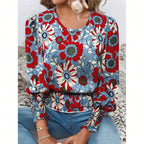 Damen Blumenshirt mit elastischem Bund Sovae