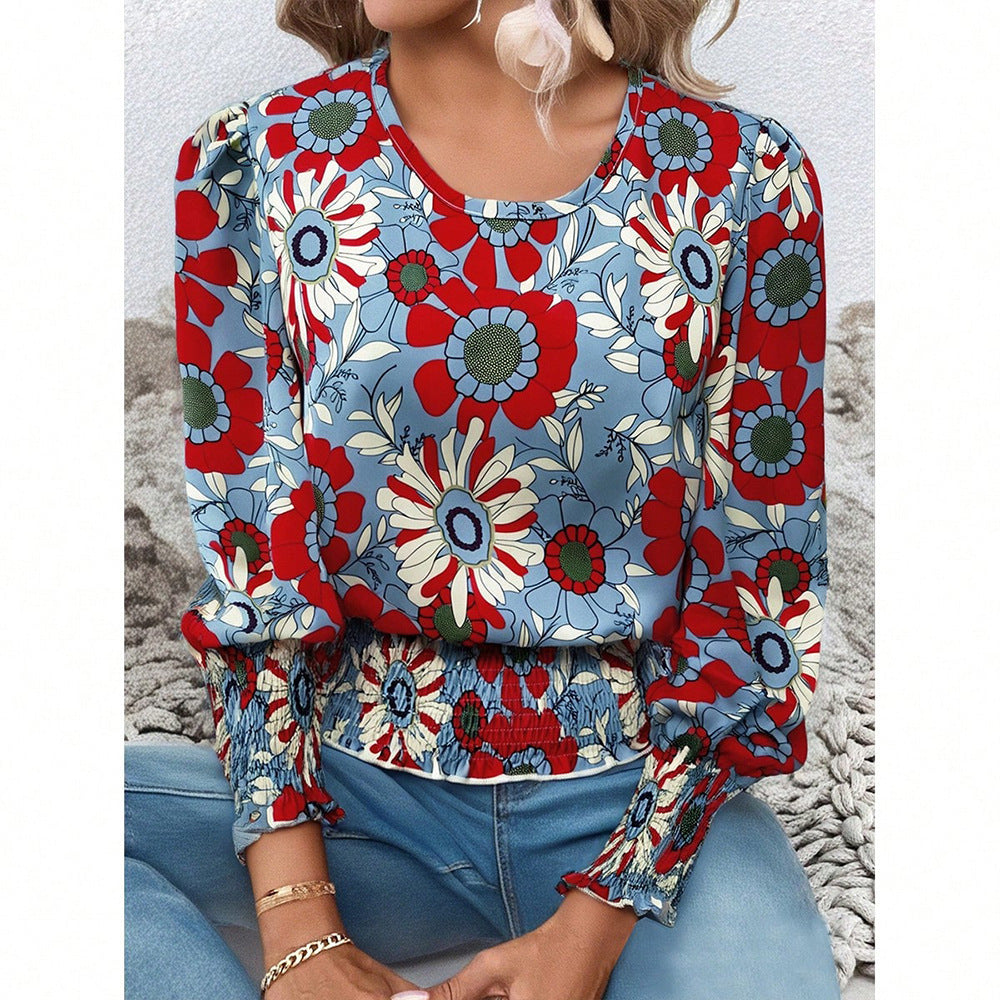 Damen Blumenshirt mit elastischem Bund Sovae