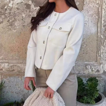 Damen elegante Bouclé-Jacke mit Knopfdetails und praktischen Taschen Sovae