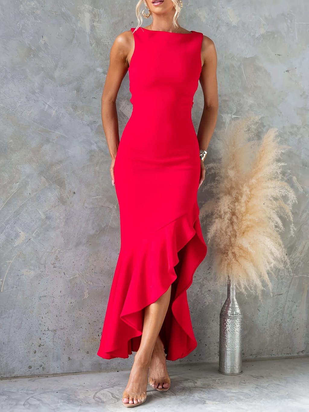 Damen Abendkleid mit asymmetrischem Volant Sovae